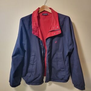 Nautica Men’s Jacket Size Large Navy Blue Red Collar Preowned Good Condition